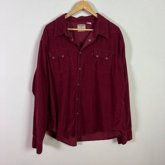 Levi Strauss & Co Men’s Vintage Burgundy Corduroy Snap Button Long Sleeve Shirt - Picture 1 of 7